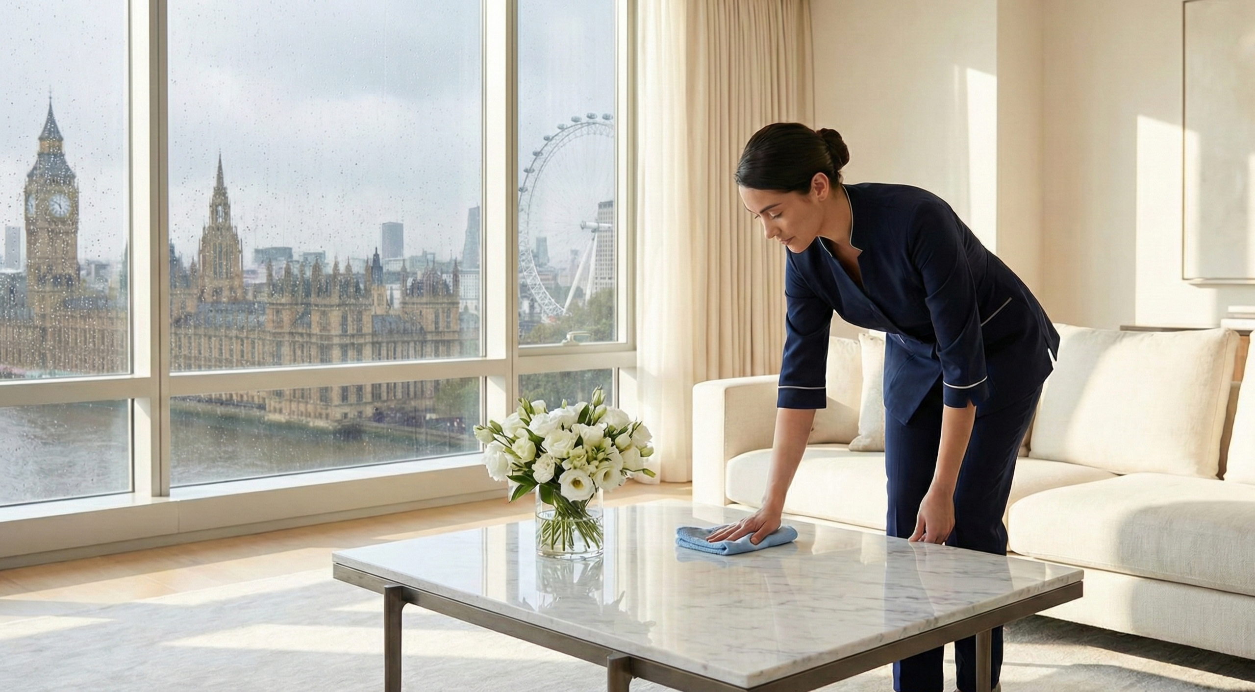 Professional cleaning in luxury London apartment